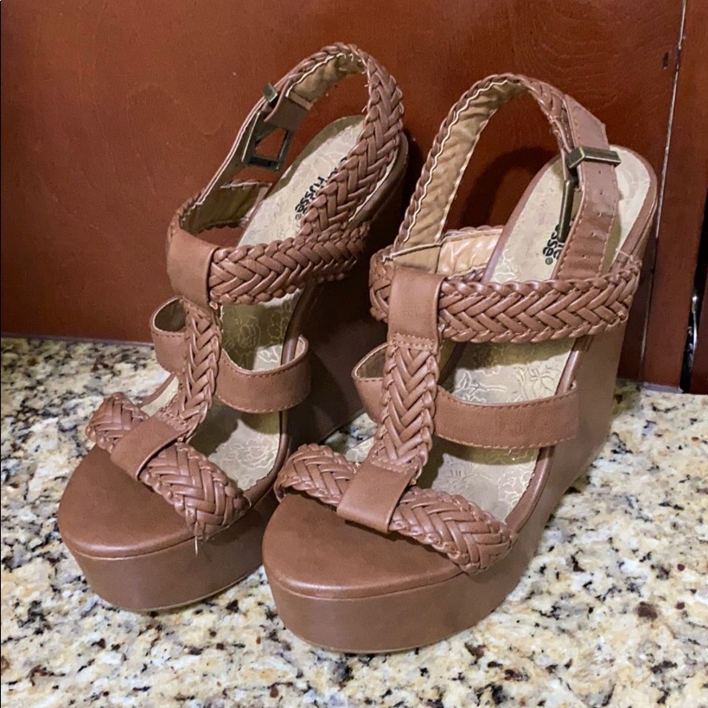 Brown Braided Wedges